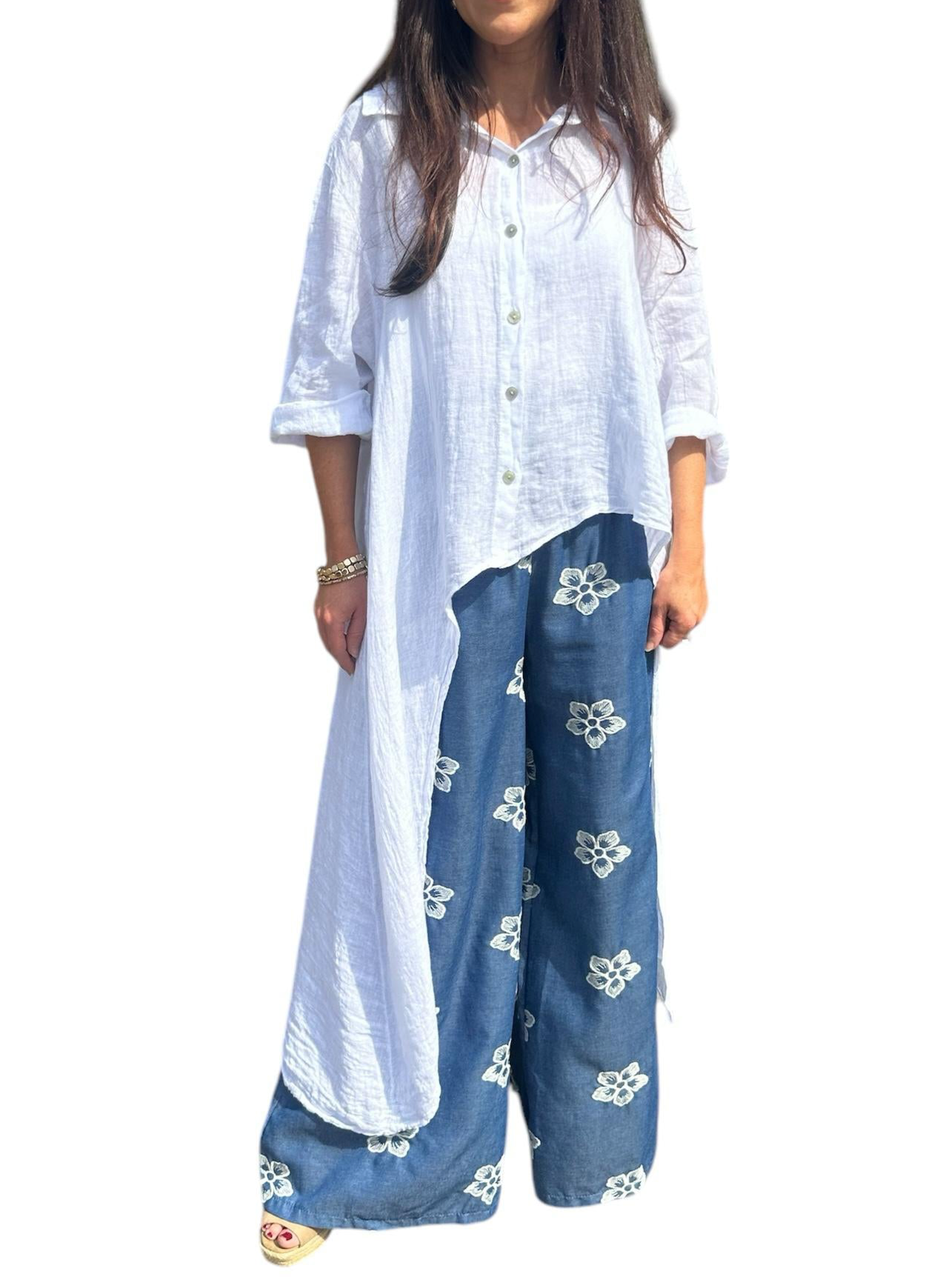 Cut-Out Linen Shirt Dress