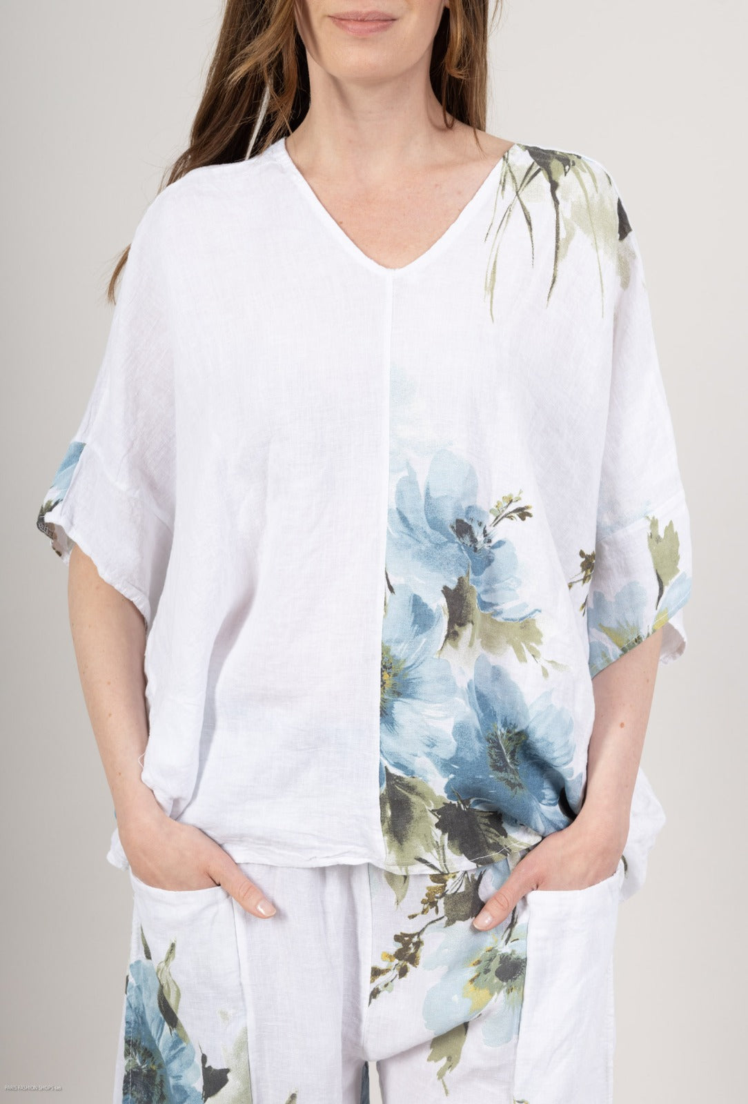 Poppy Floral Linen Top