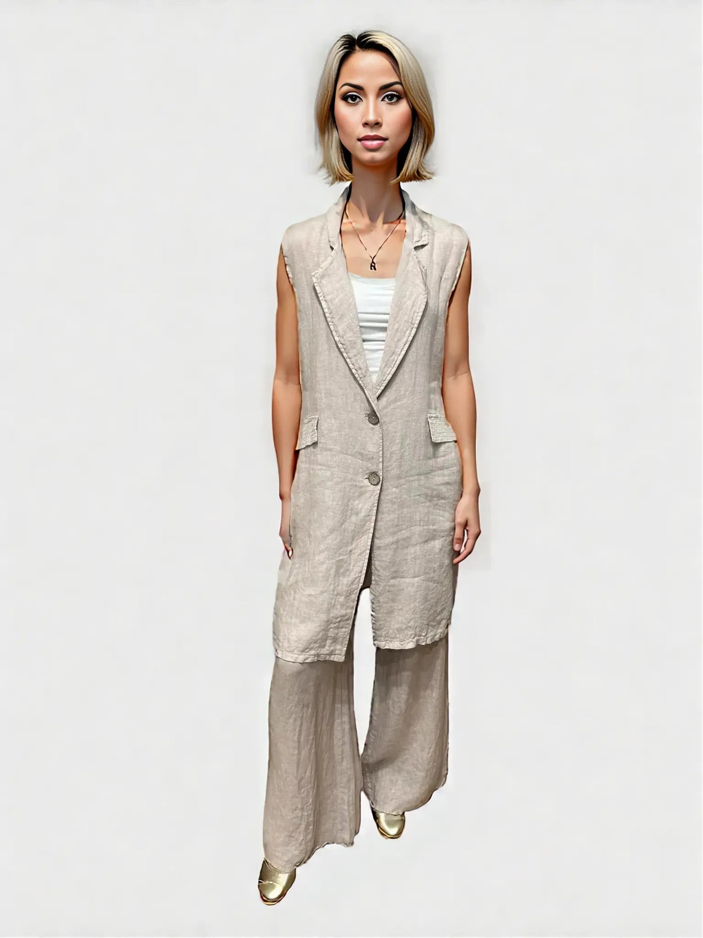 Poppy Long Linen Waistcoat