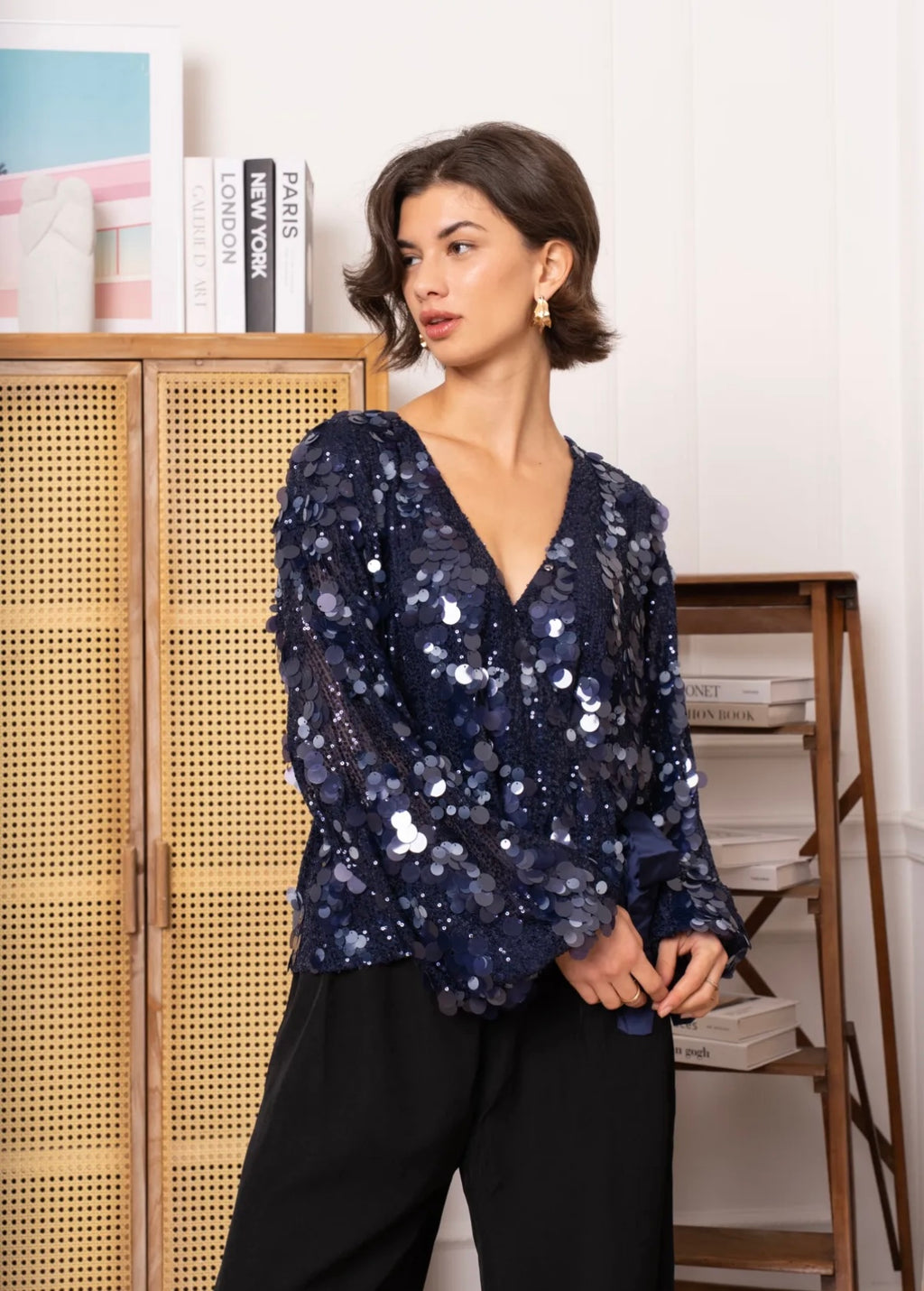 Anna Maria Sequin Wrap Top