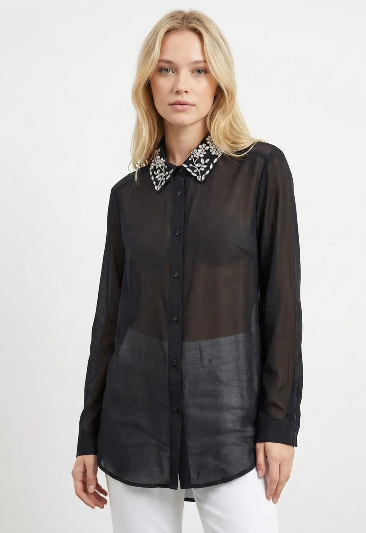 Luxe Sheer Diamond Collar Shirt