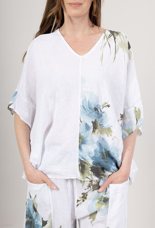 Poppy Floral Linen Top