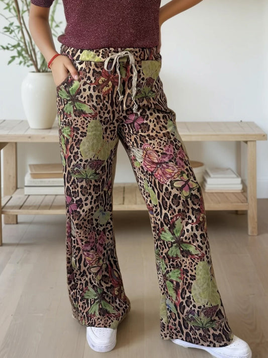 Suedette Butterfly Straight Leg Trousers