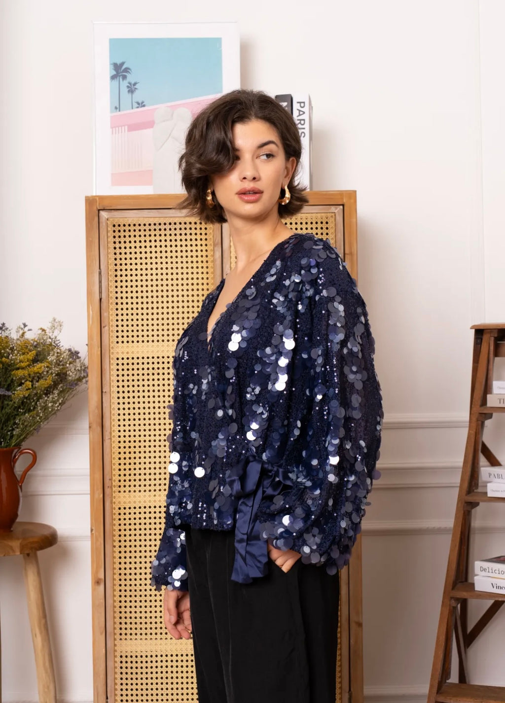 Anna Maria Sequin Wrap Top