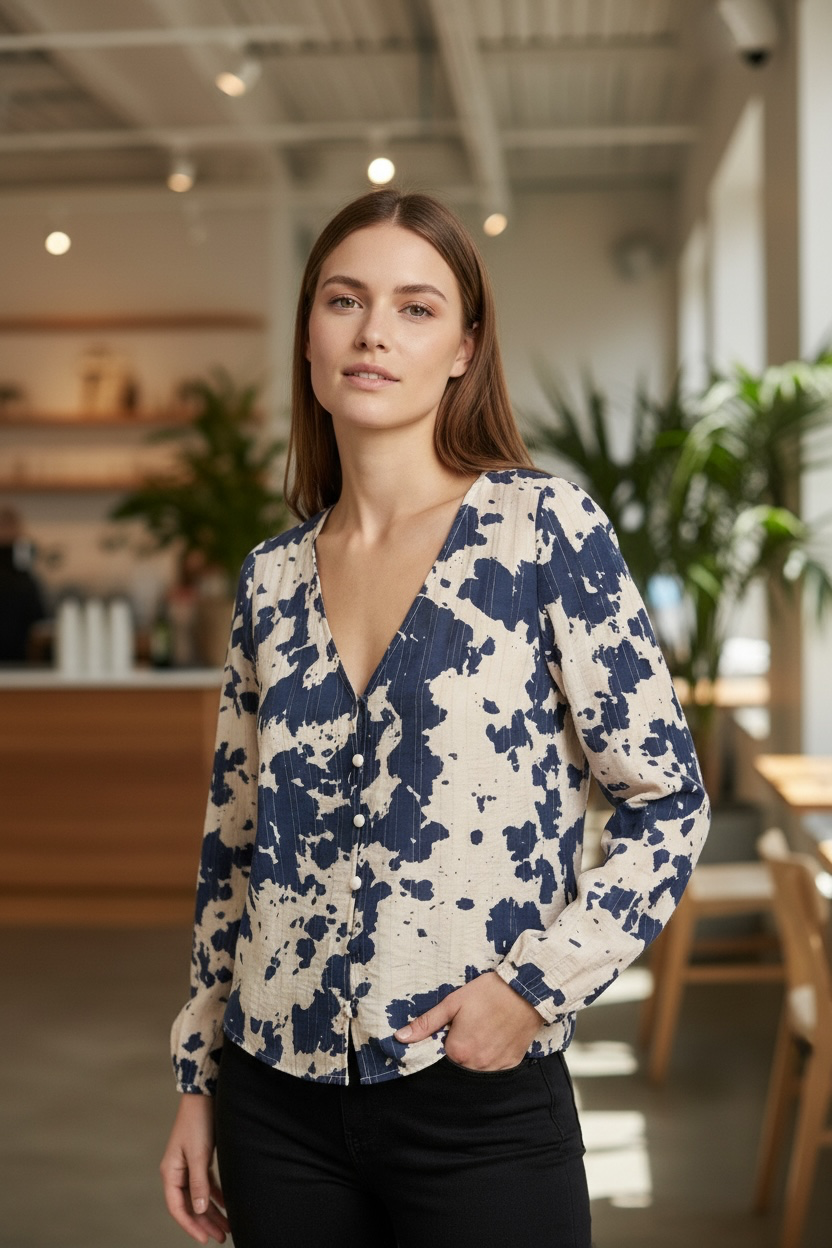 Buttoned Top in Navy