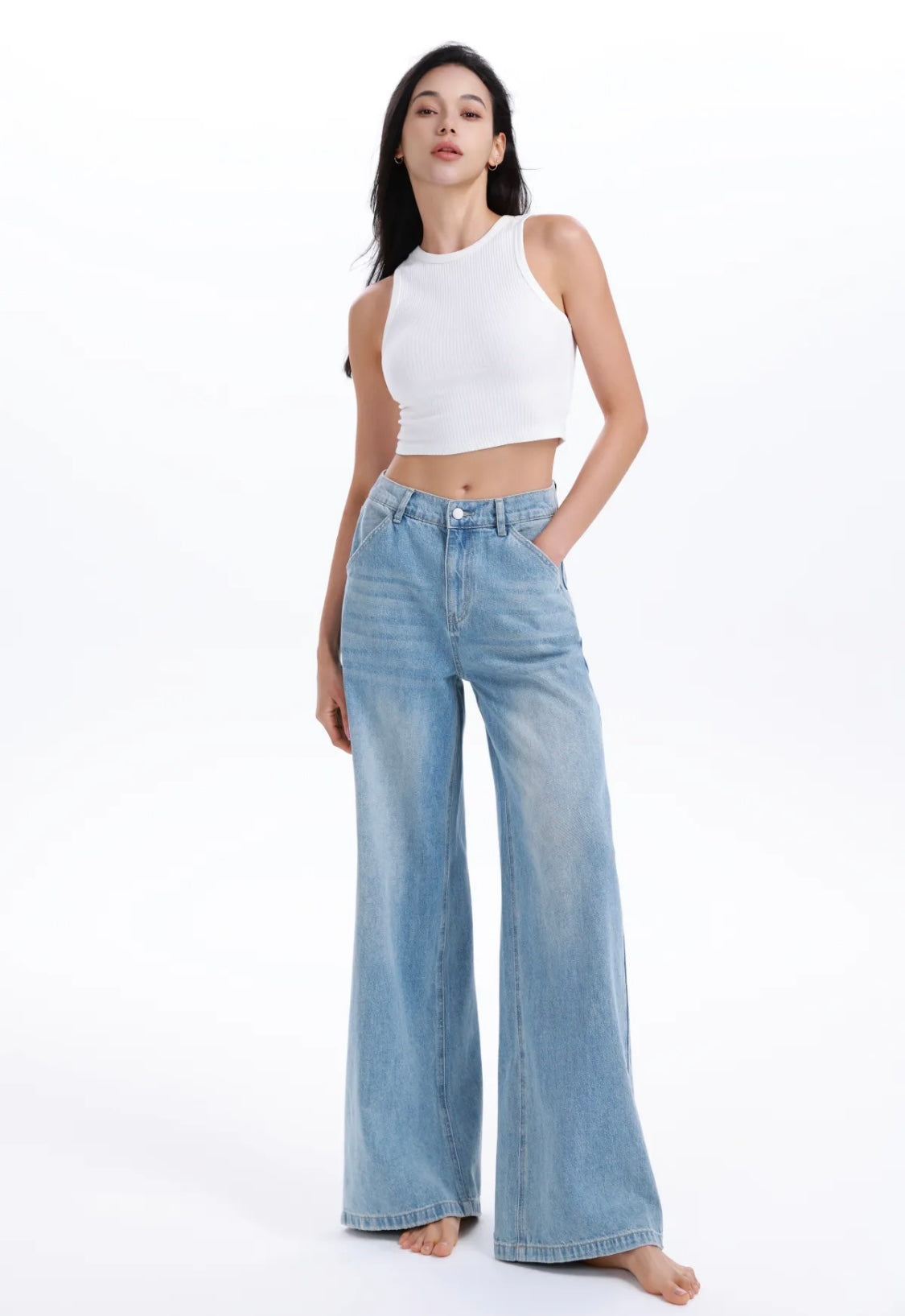 Wide-Leg Elasticated Waist Jean