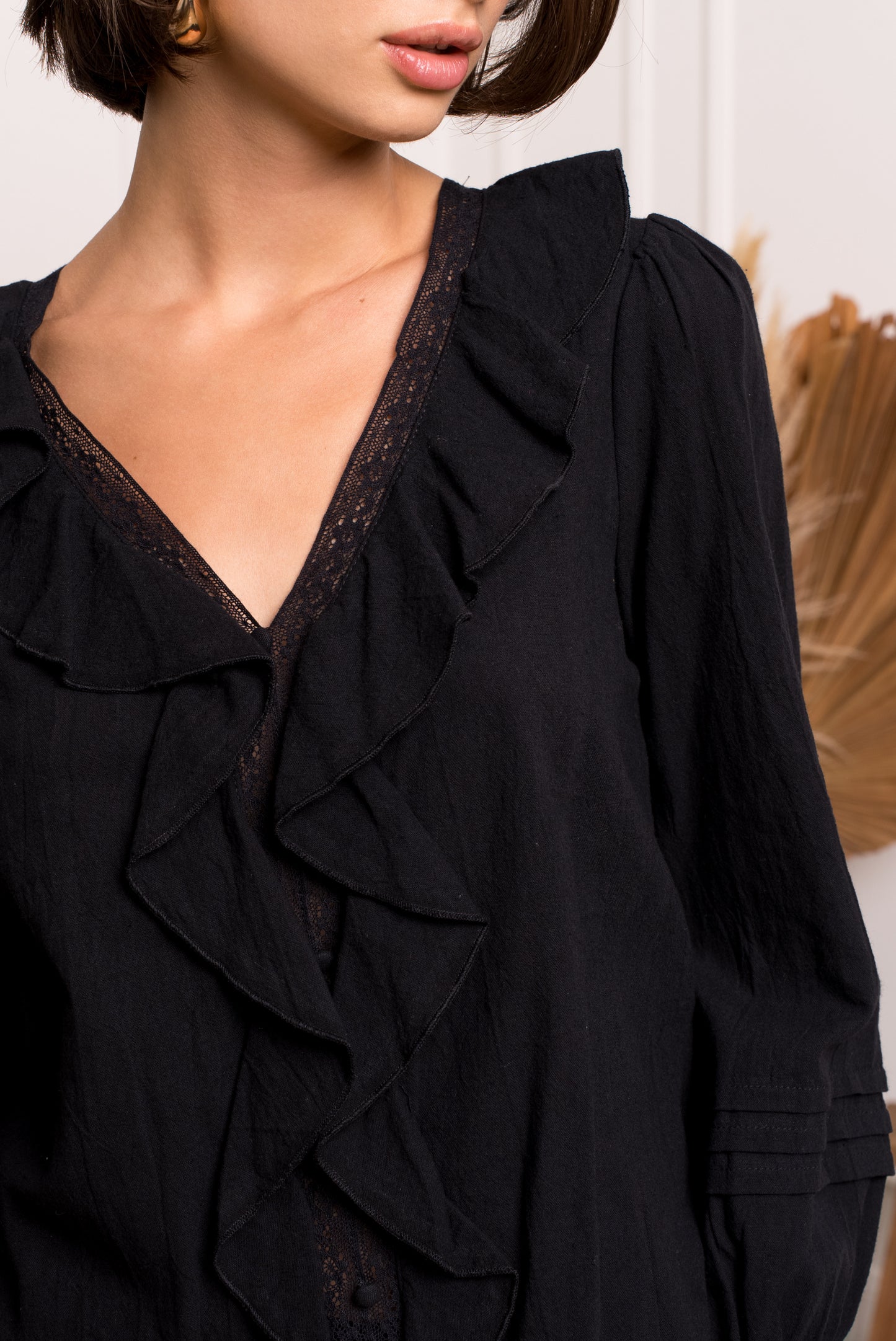 Lola V-Neck Top with Lace and Frill
