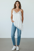 Sally Asymmetrical Satin & Lace Top