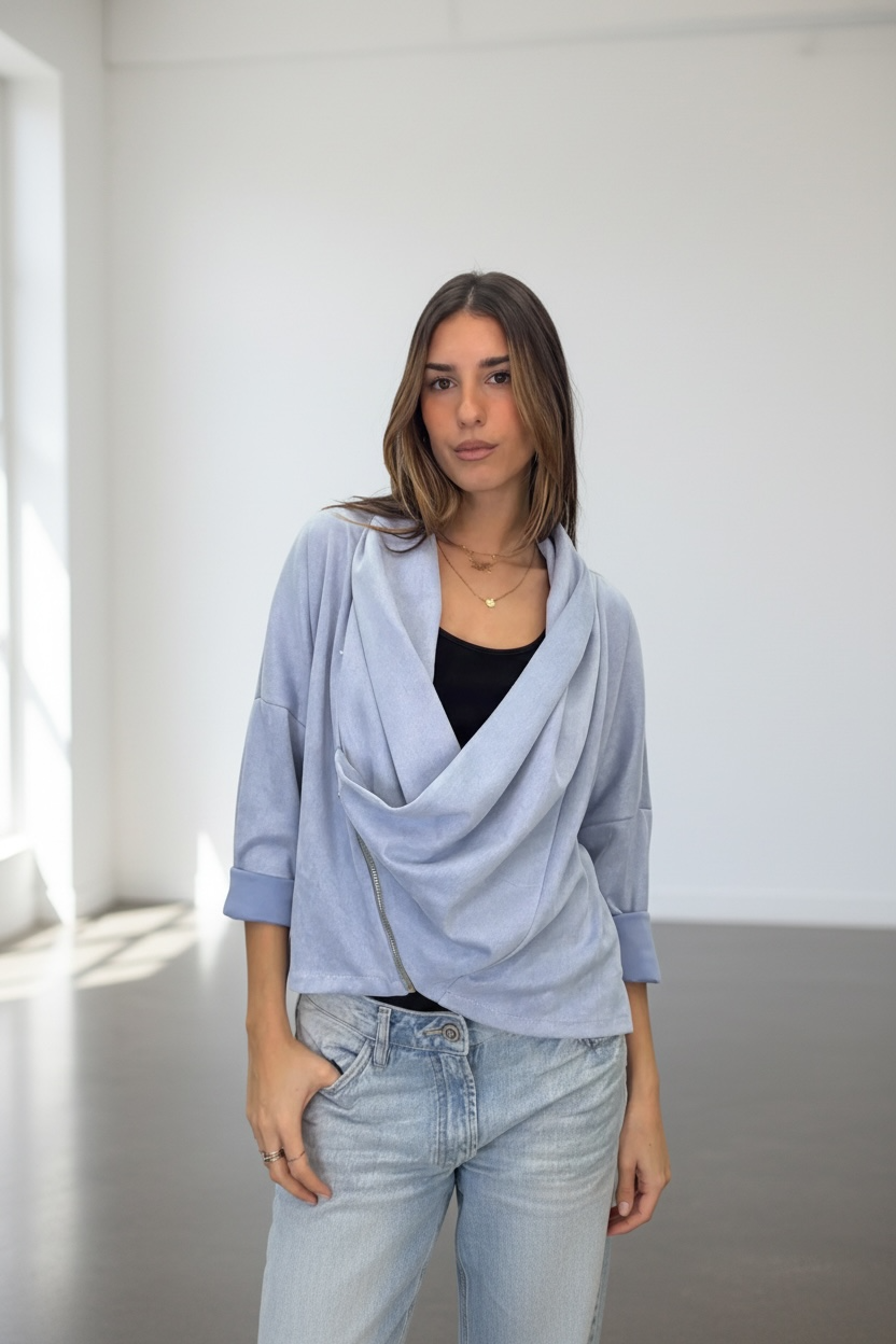 Cowl Neck Suede Jacket