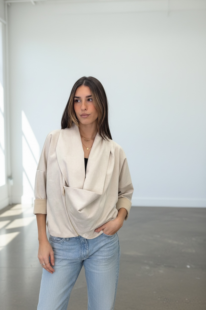 Cowl Neck Suede Jacket