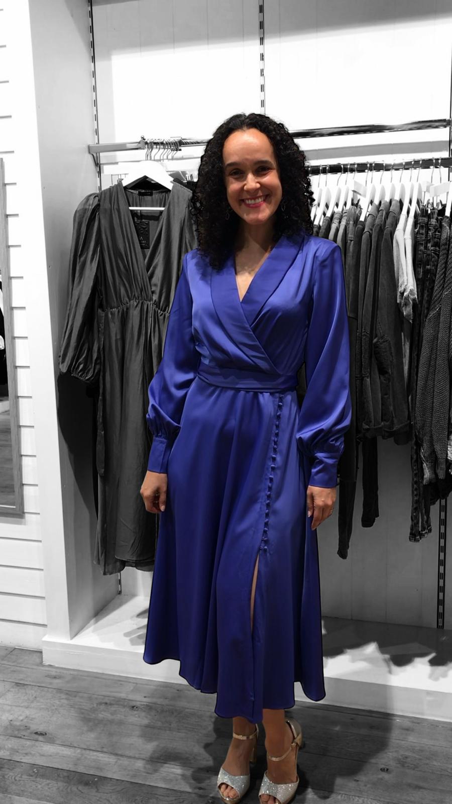 Formal Satin Dress with long sleeves and buttons