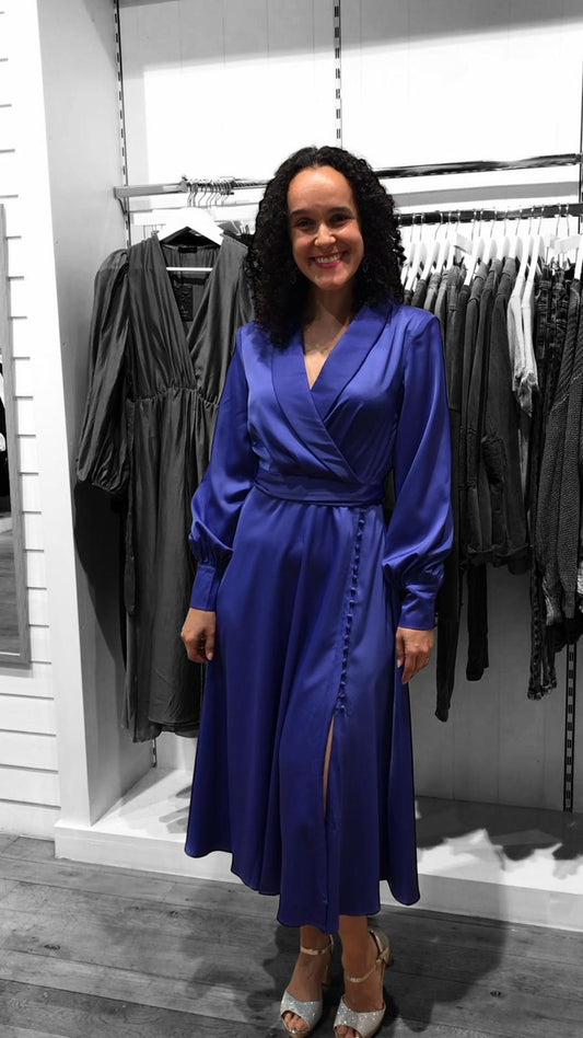 Formal Satin Dress with long sleeves and buttons