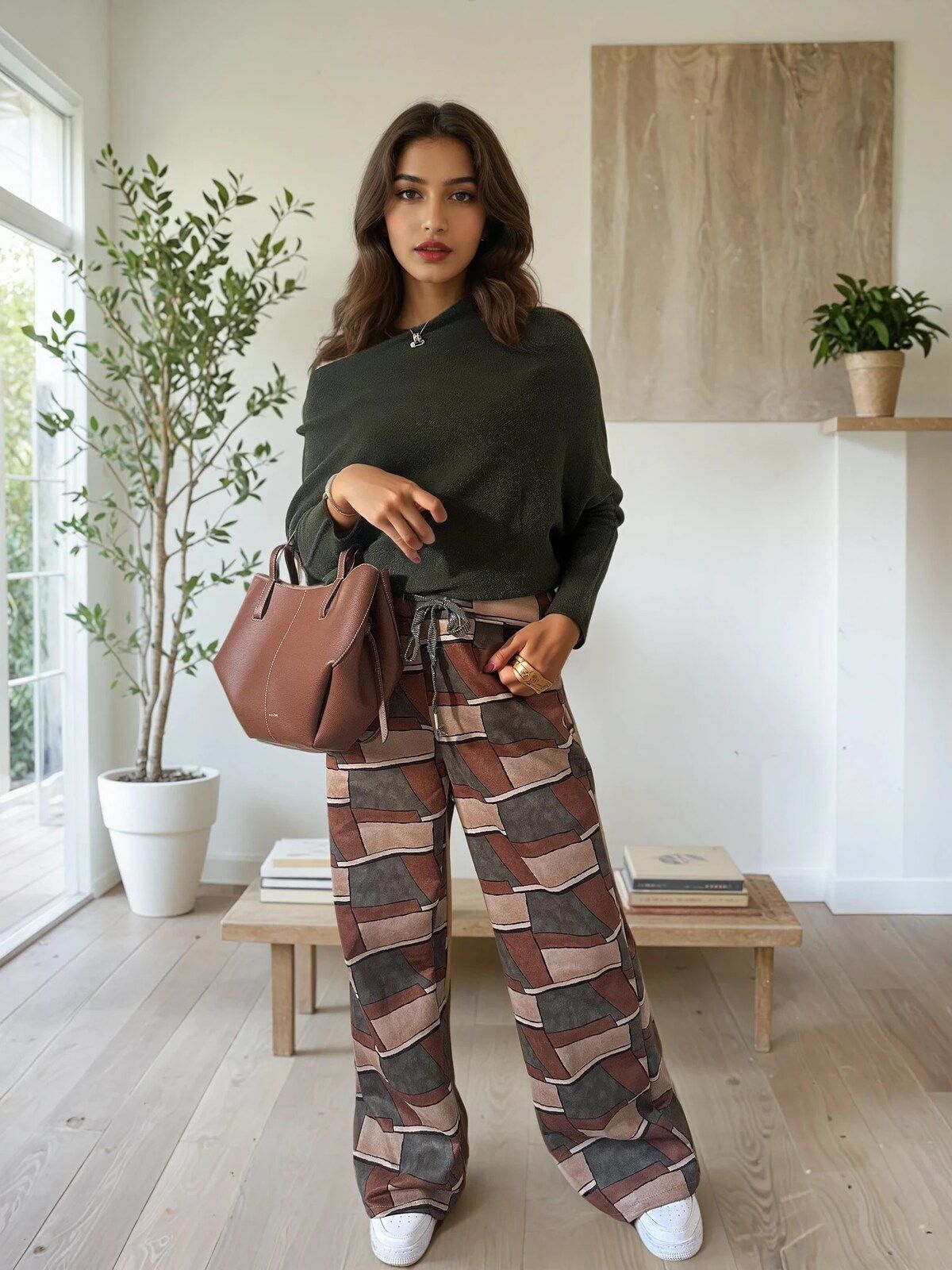 Suedette Tiled Straight Leg Trousers
