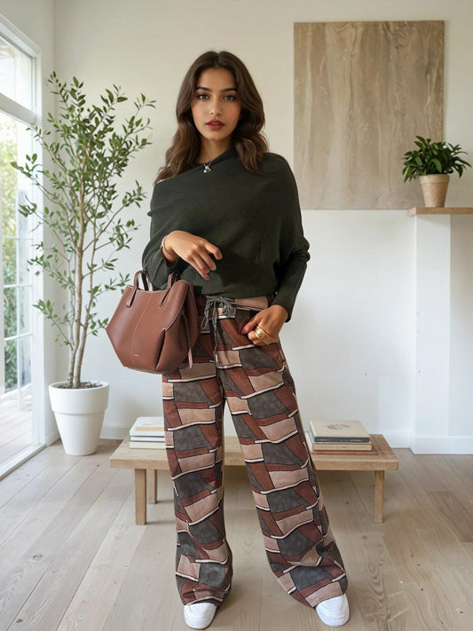 Suedette Tiled Straight Leg Trousers